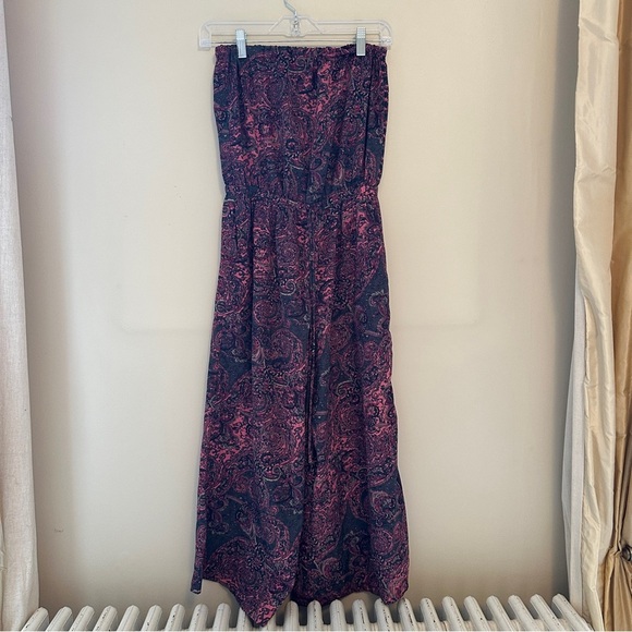 Elan Pink Purple Paisley Strapless Cropped Wide Leg Jumpsuit Size S - Picture 4 of 8